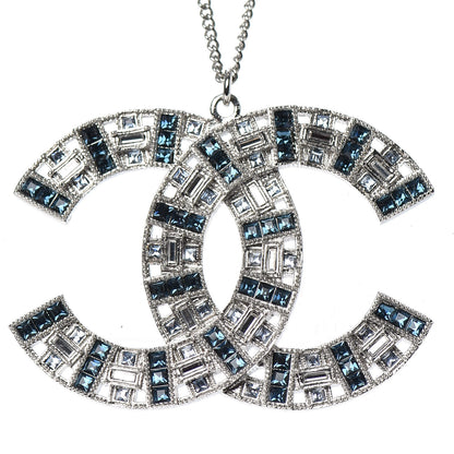 Chanel Baguette Crystal CC Necklace Silver Blue 4 of 5