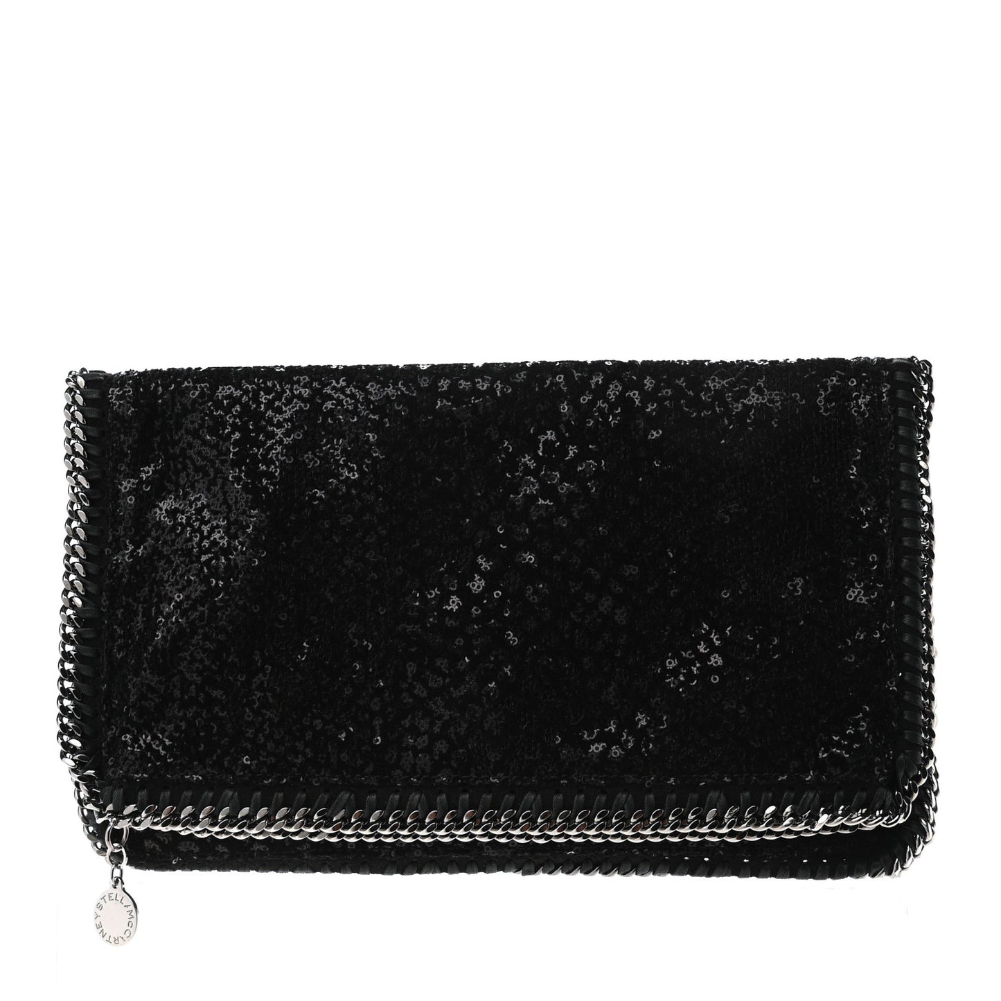 Sequin Falabella Fold Over Clutch Black