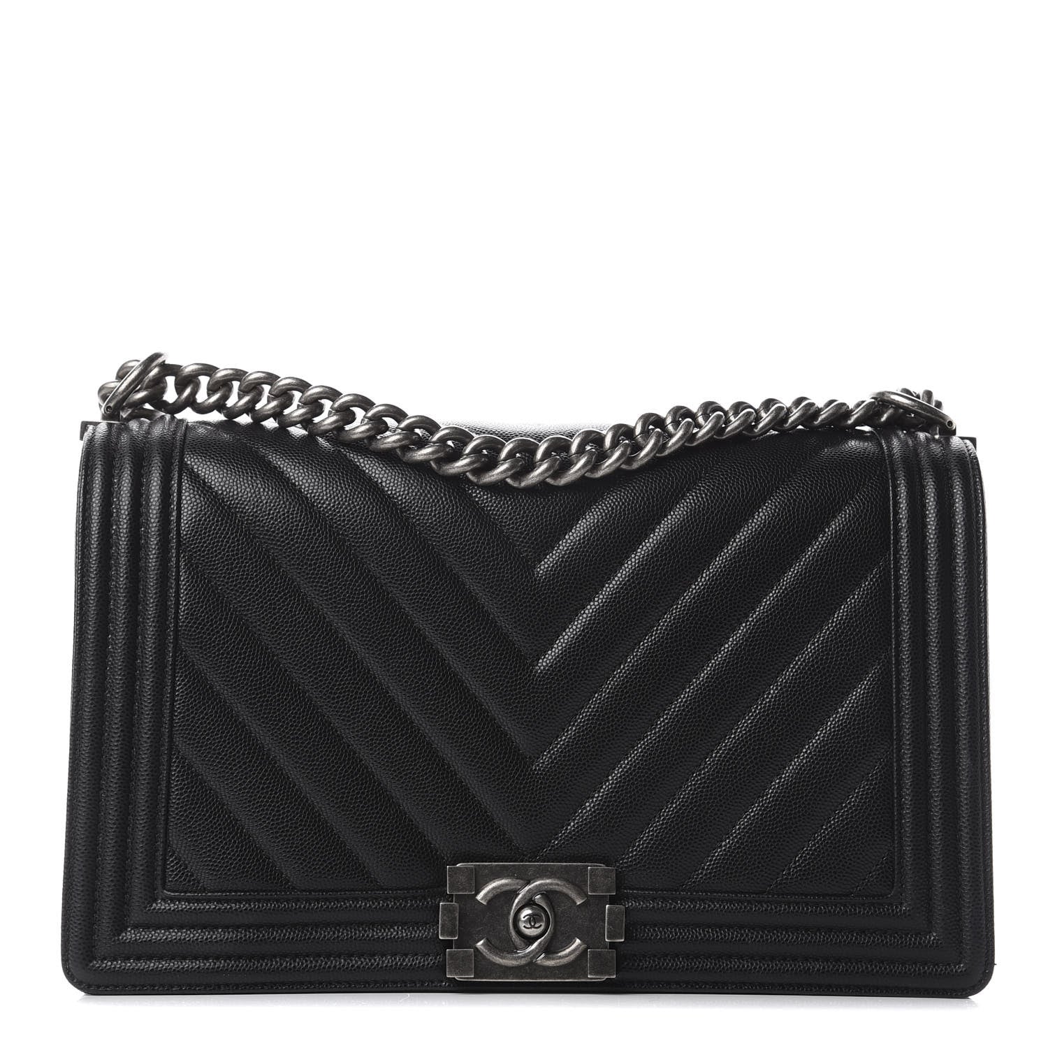 Chanel Caviar Chevron Quilted New Medium Boy Flap Black 1 of 9