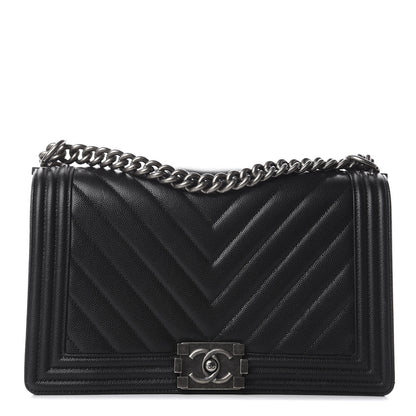 Chanel Caviar Chevron Quilted New Medium Boy Flap Black 1 of 9