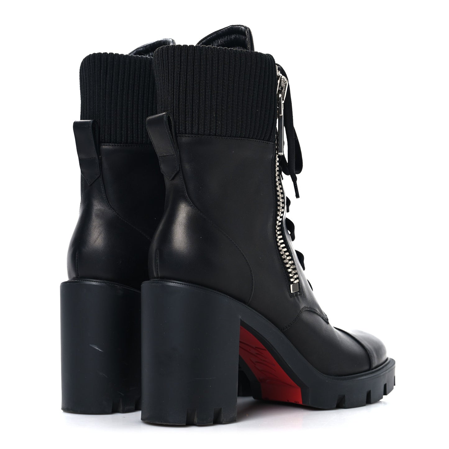 Calfskin Knit En Hiver Mixed Dual-Zip Booties 41 Black