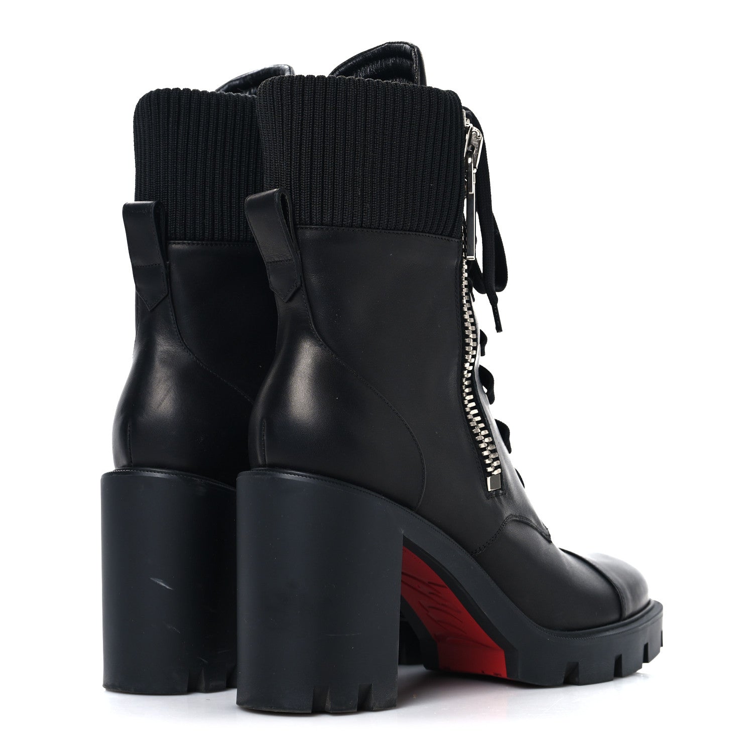 Christian Louboutin Calfskin Knit En Hiver Mixed Dual-Zip Booties 41 Black 4 of 7