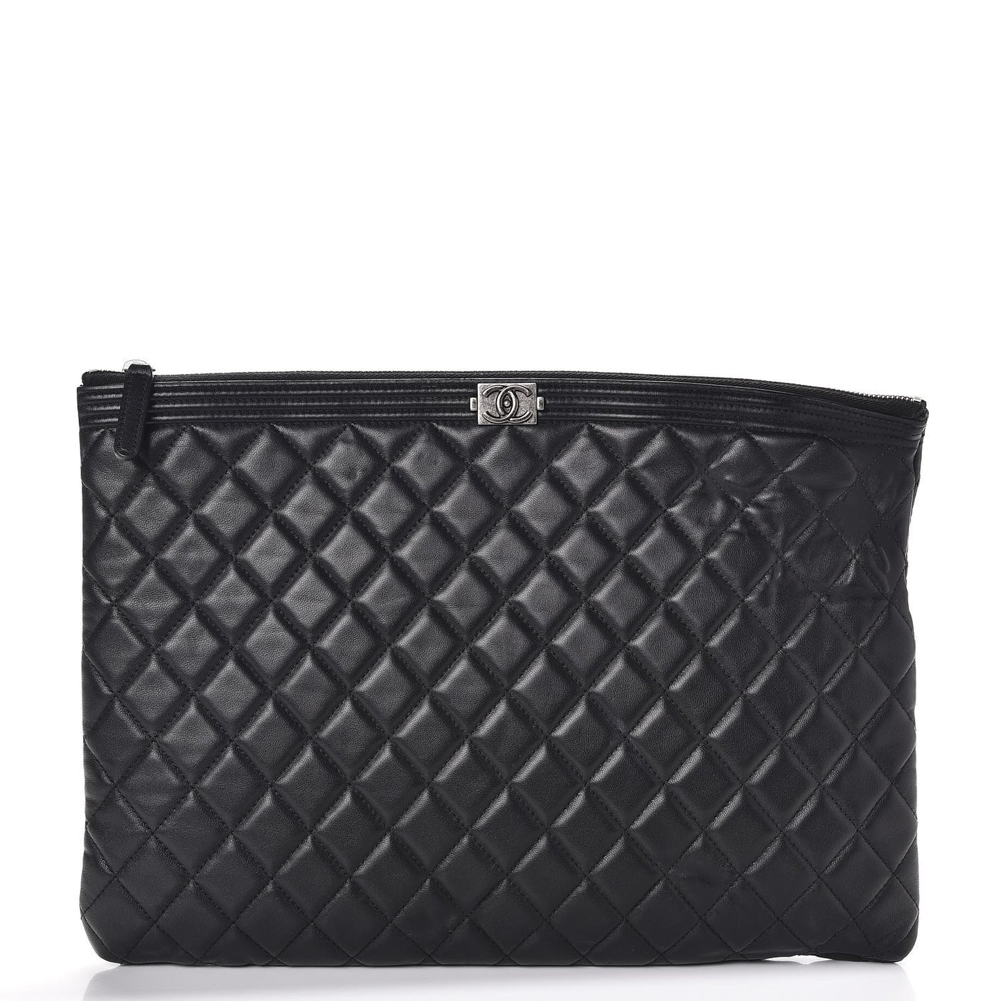 Lambskin Quilted Large Boy Cosmetic Case Black