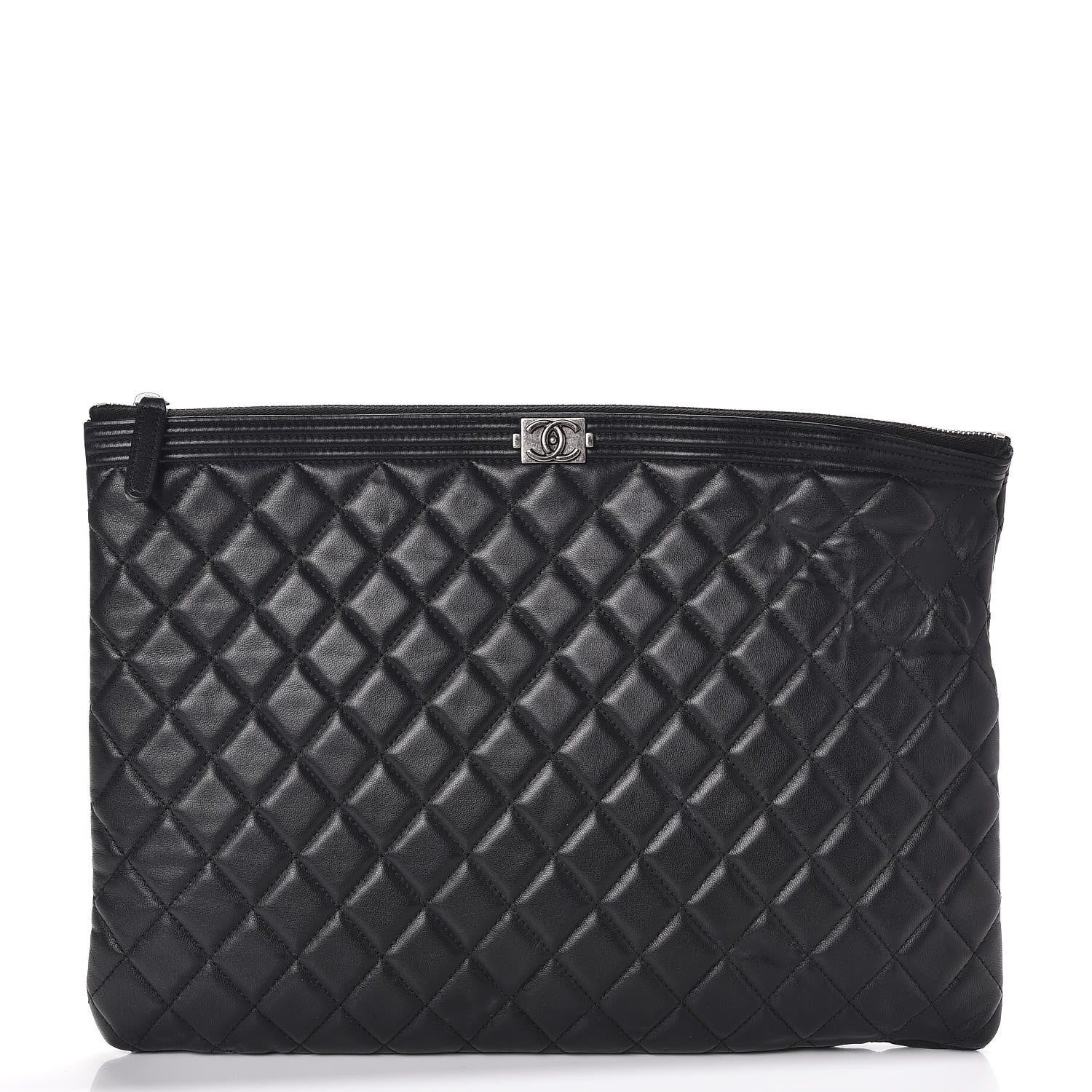 Chanel Lambskin Quilted Large Boy Cosmetic Case Black 1 of 9