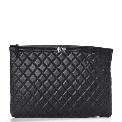 Chanel Lambskin Quilted Large Boy Cosmetic Case Black 1 of 9