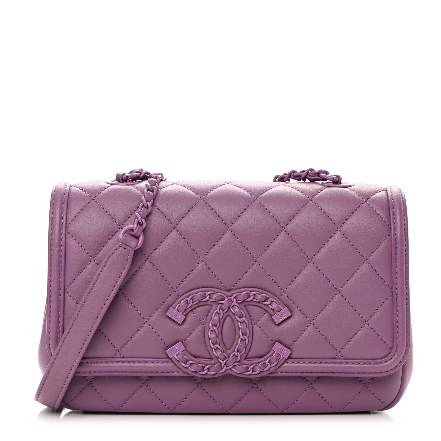 Chanel Lambskin Quilted Small CC Filigree Flap Purple 1 of 16