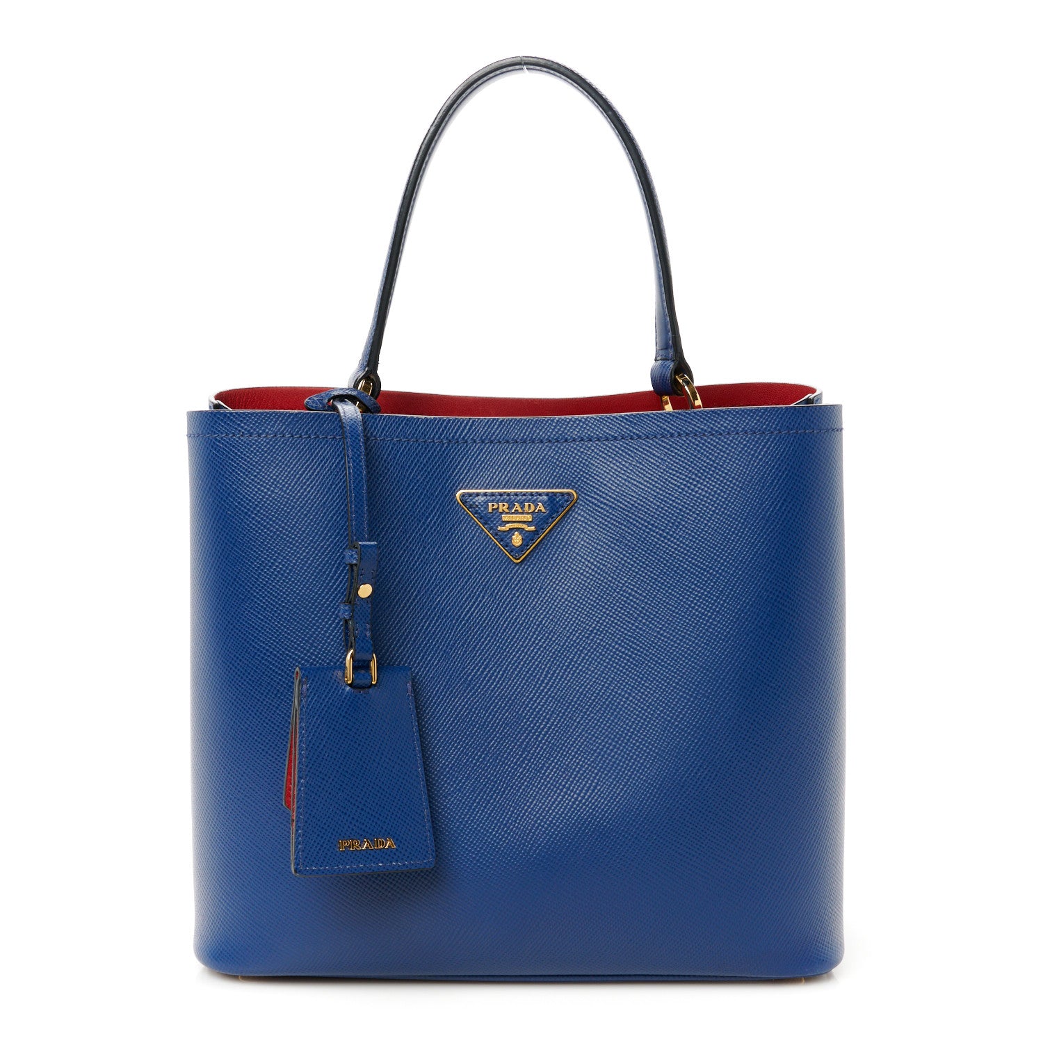 Prada Saffiano Cuir Medium Panier Bucket Bag Bleuette Fuoco 1 of 11