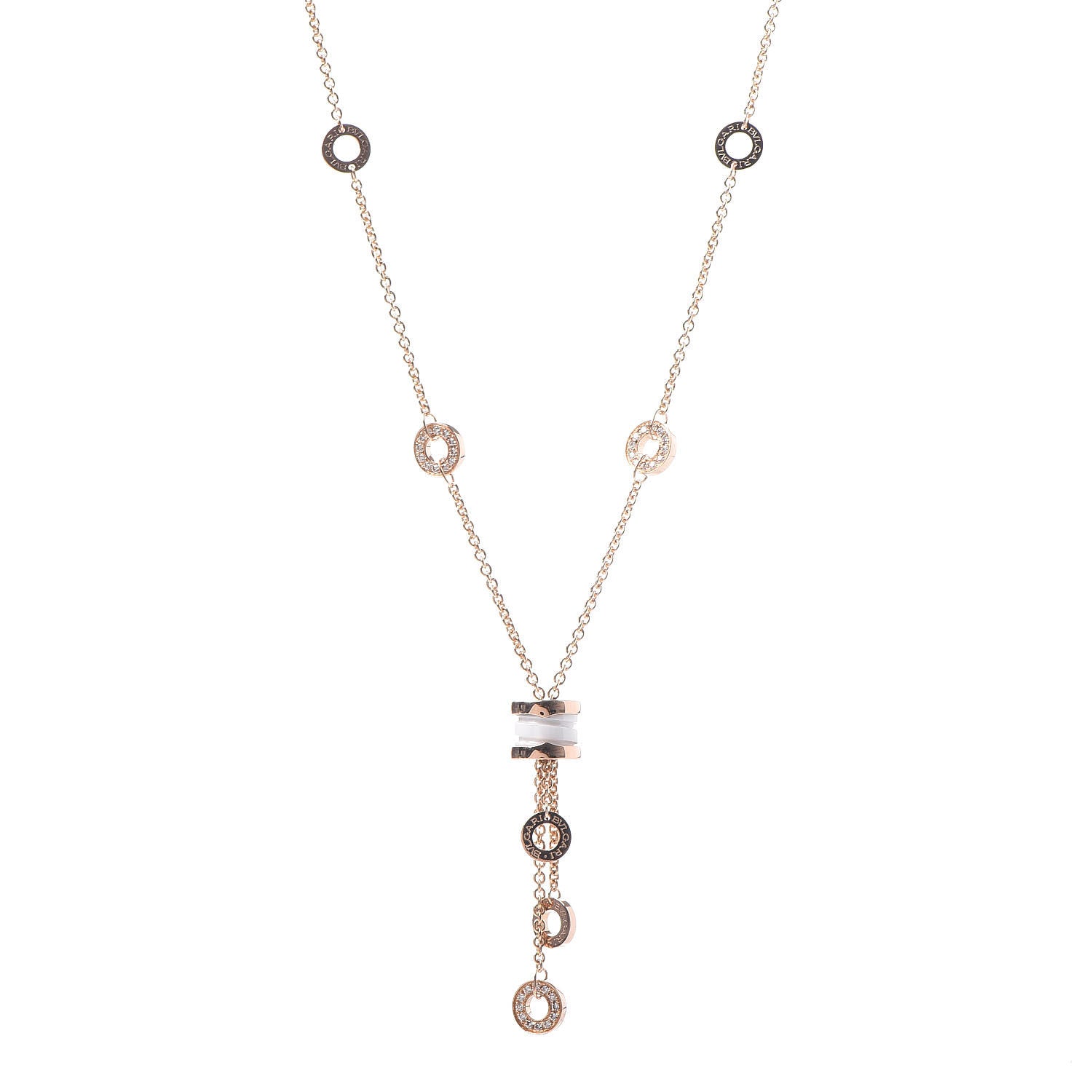 Bulgari 18K Rose Gold Diamond White Ceramic B.Zero1 Necklace 1 of 5