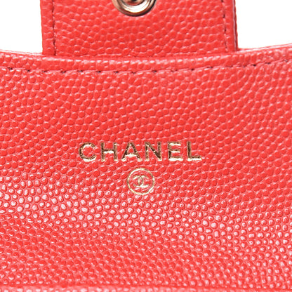 Chanel Caviar Quilted Flap Card Holder On Chain Red 6 of 12