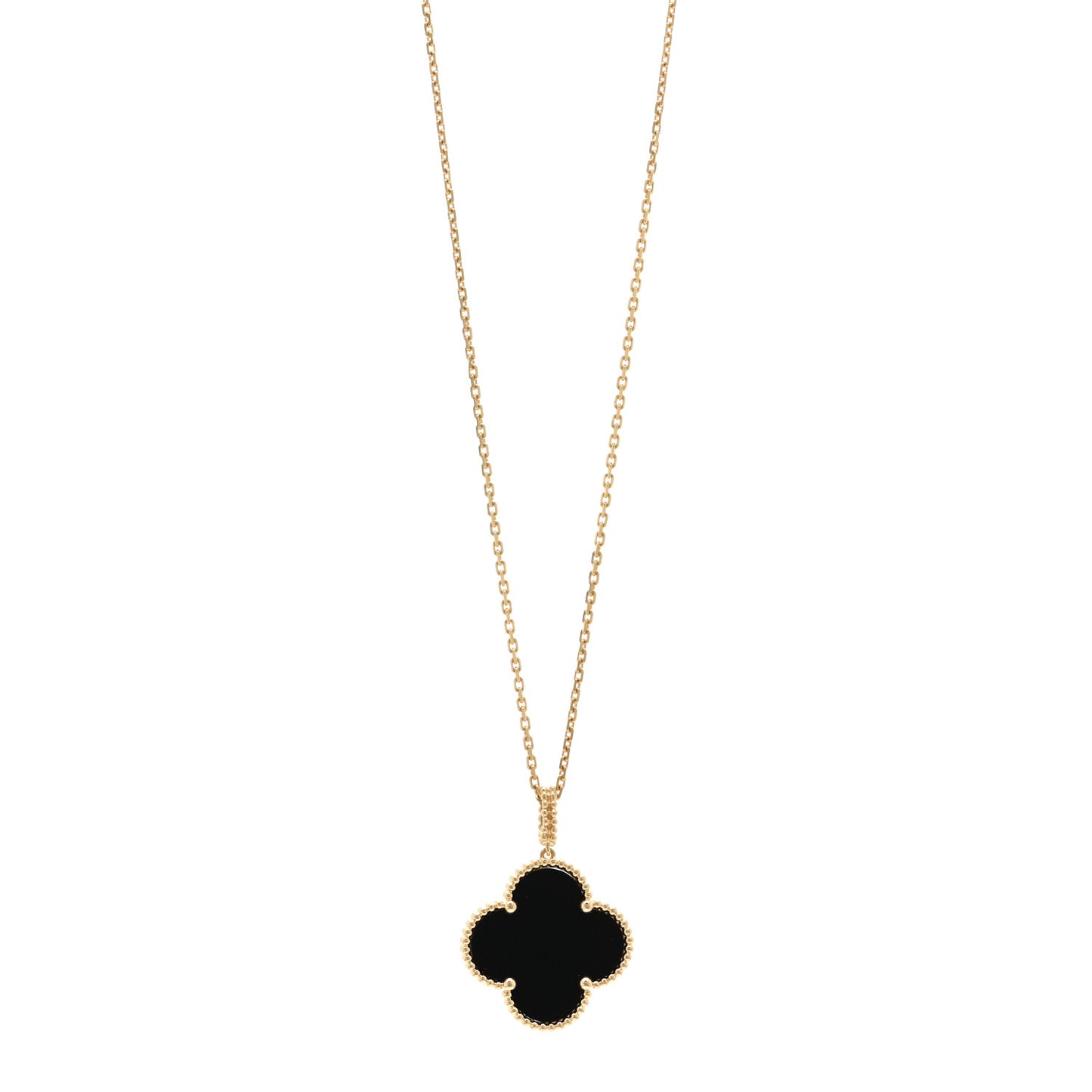 18K Yellow Gold Black Onyx Magic Alhambra Pendant Necklace