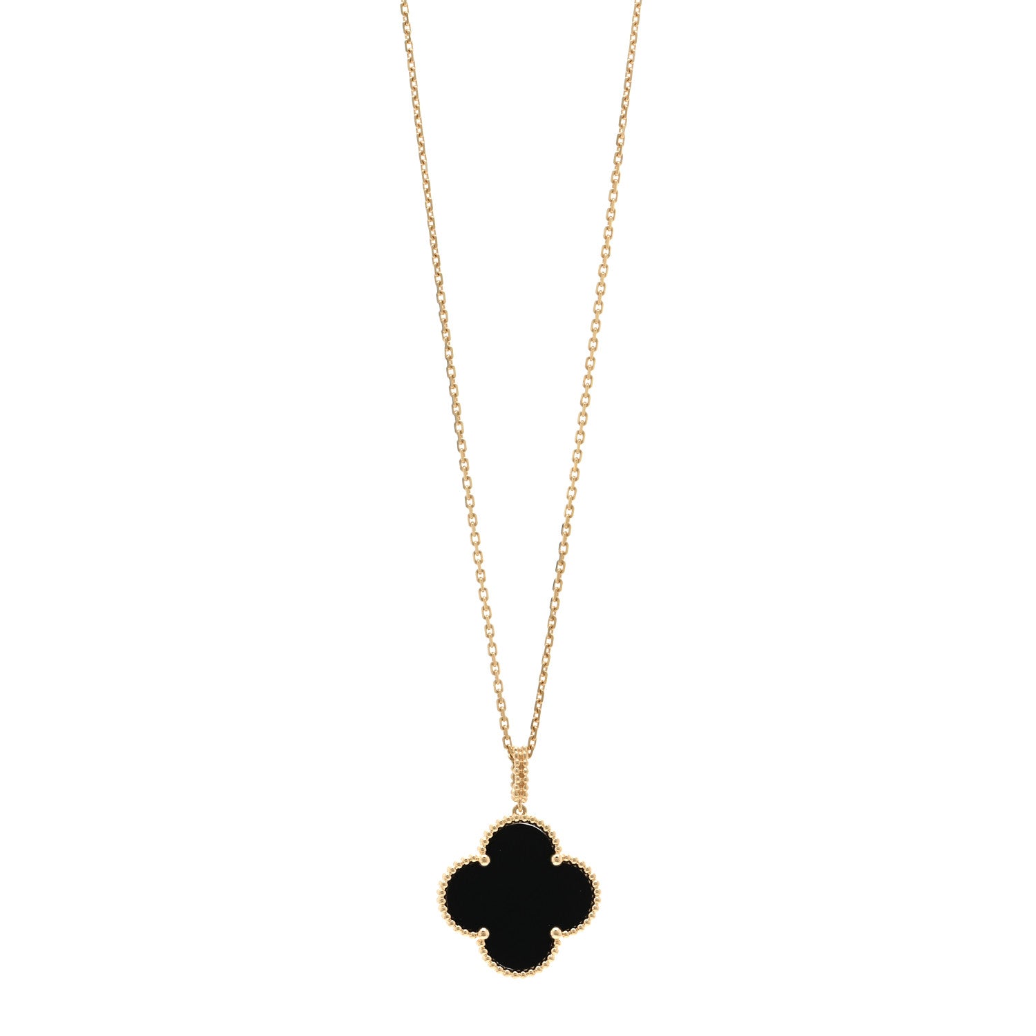 Van Cleef & Arpels 18K Yellow Gold Black Onyx Magic Alhambra Pendant Necklace 1 of 5