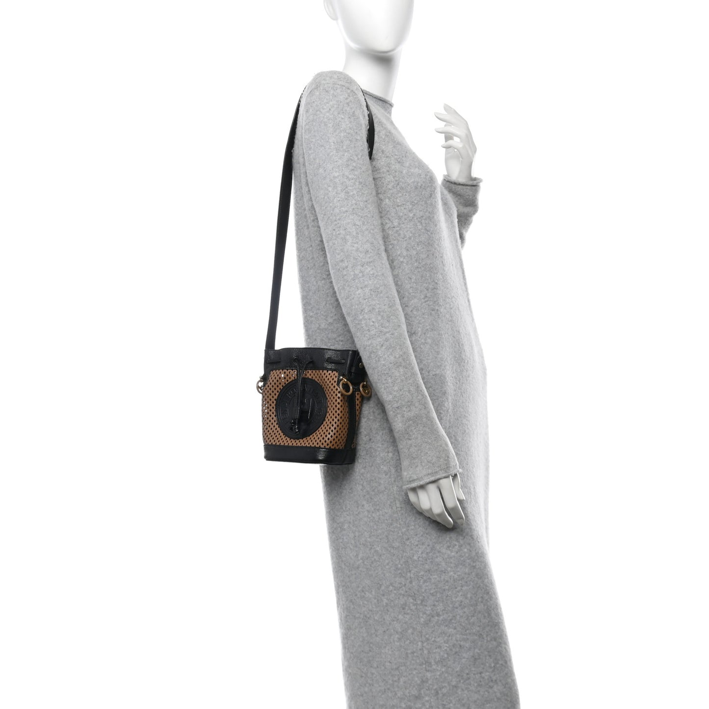 Vitello Liberty Glossy Lambskin F is Fendi Perforated Mini Mon Tresor Bucket Bag Sand Mimosa Black