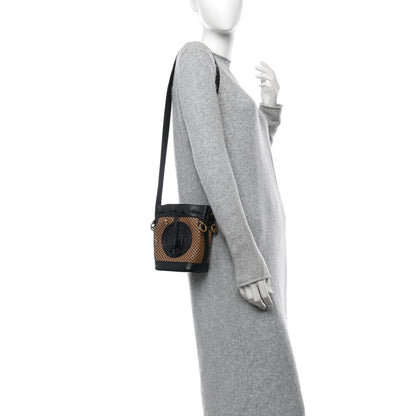 Fendi Vitello Liberty Glossy Lambskin F is Fendi Perforated Mini Mon Tresor Bucket Bag Sand Mimosa Black 2 of 10