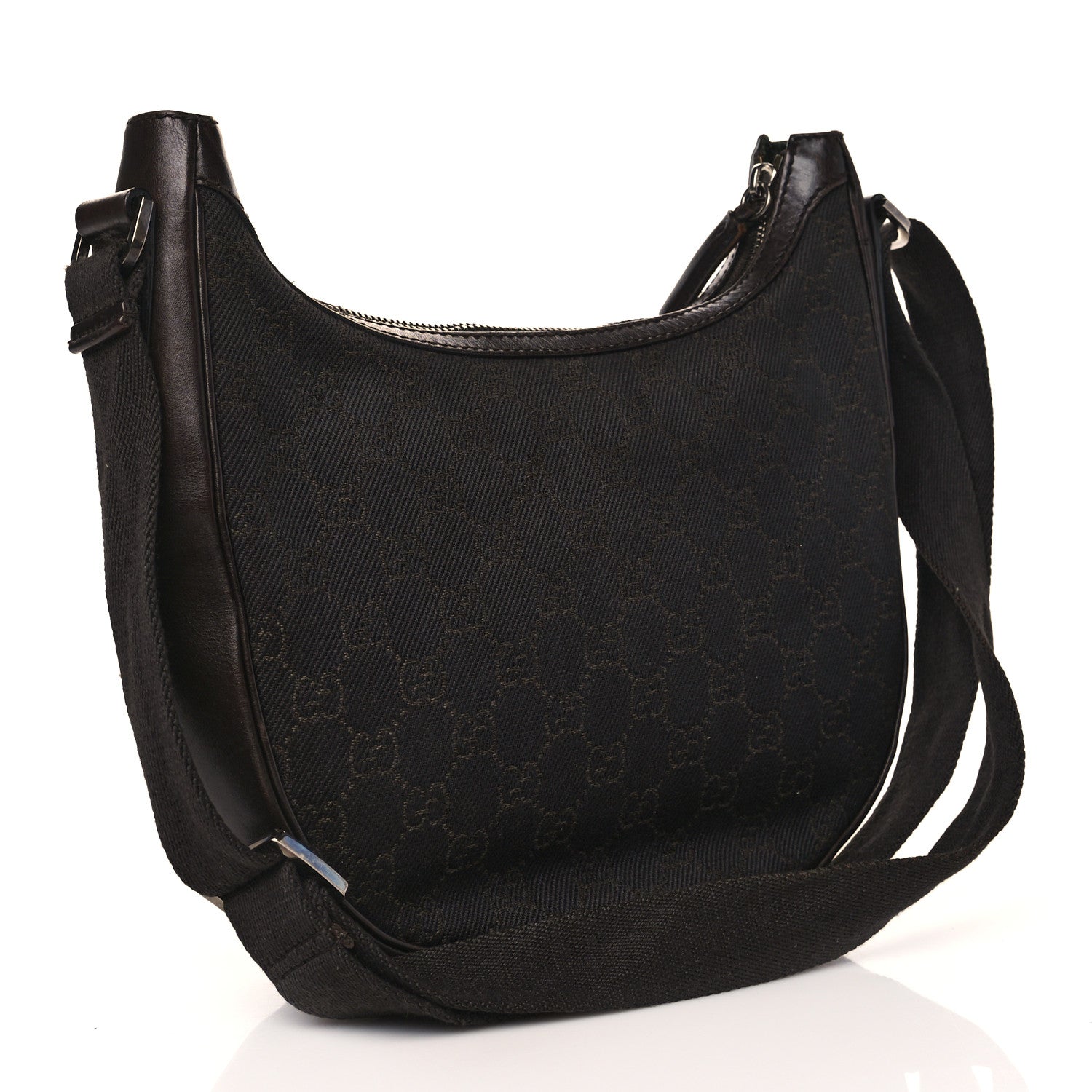 Gucci Denim Monogram Shoulder Bag Brown 2 of 12