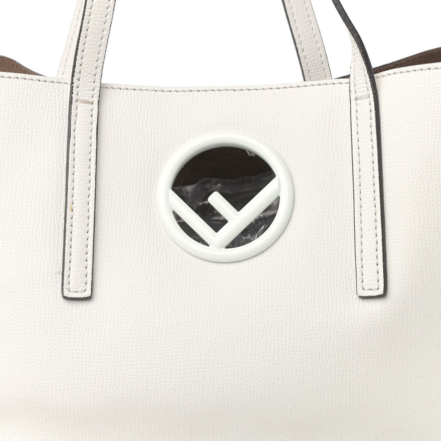 Vitello Vienna Enamel F is Fendi Shopping Tote White Taupe