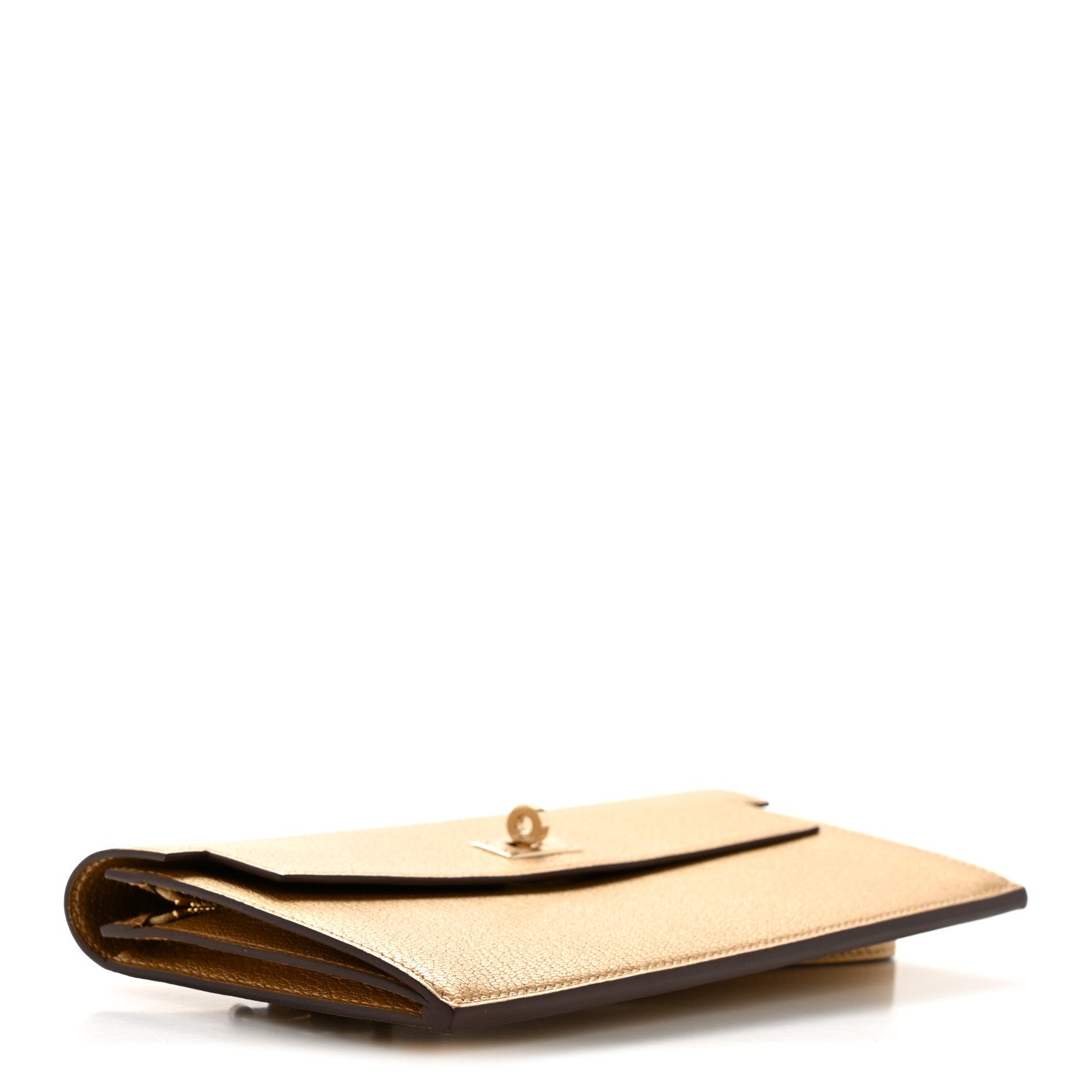 Hermes Metallic Chevre Chamkilight Kelly Pocket Long Wallet Dore 4 of 9
