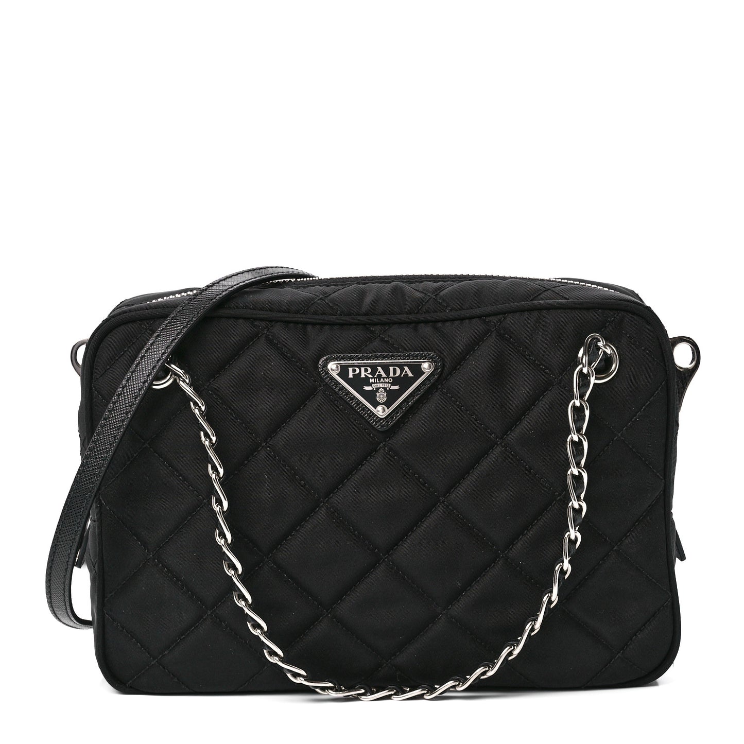 Nylon Tessuto Impuntu Quilted Bandoliera Crossbody Bag Black
