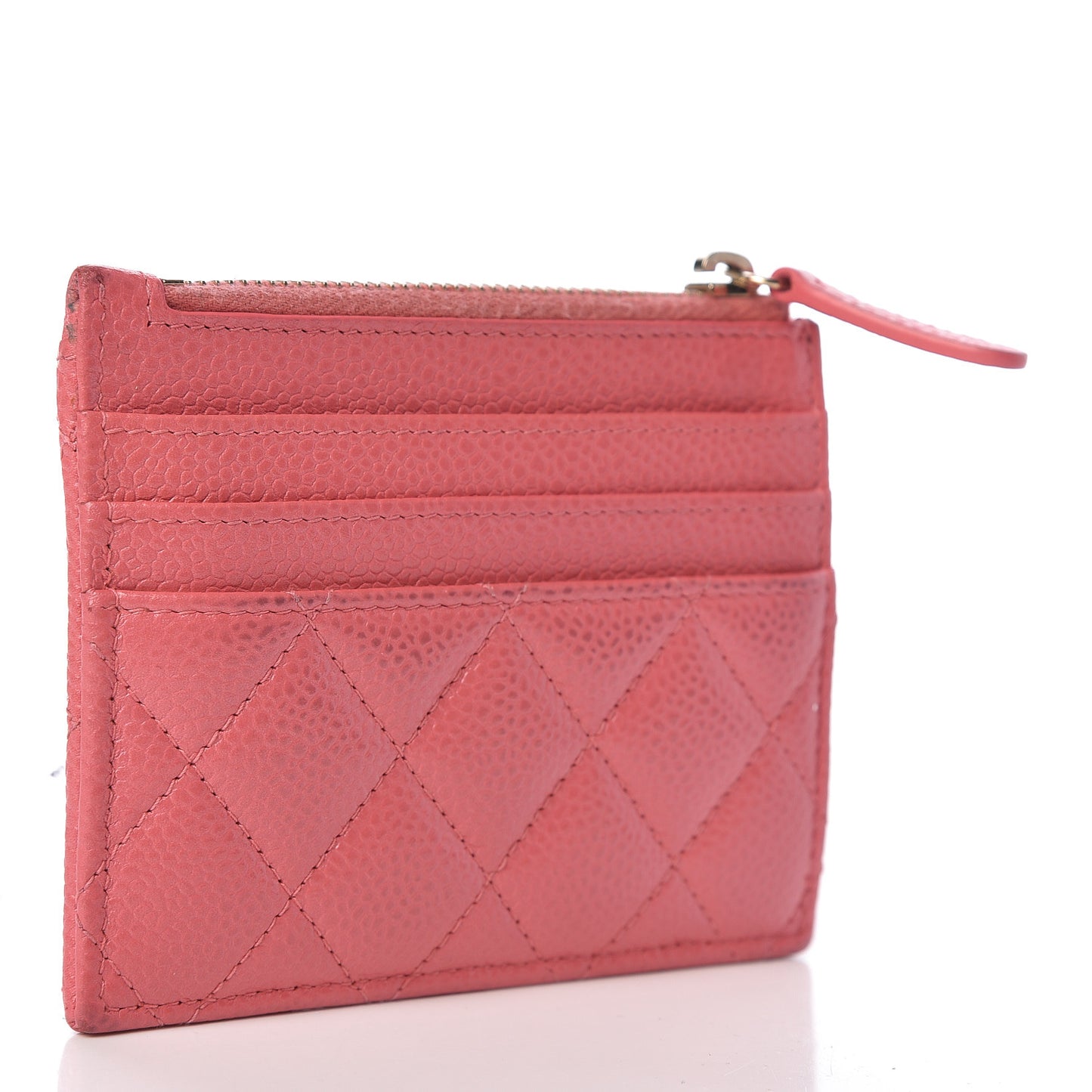 Caviar Quilted CC Zip Card Holder Pink