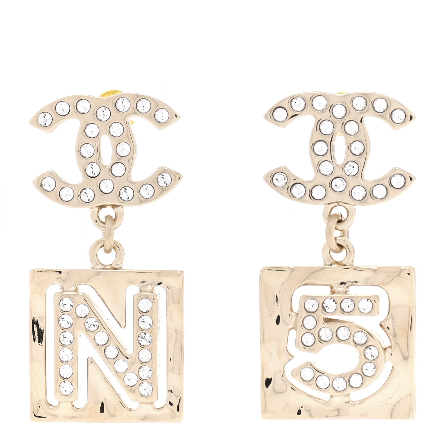 Chanel Crystal CC No 5 Drop Earrings Gold 4 of 10