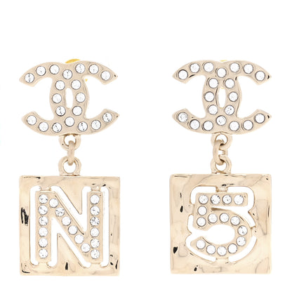 Chanel Crystal CC No 5 Drop Earrings Gold 4 of 10