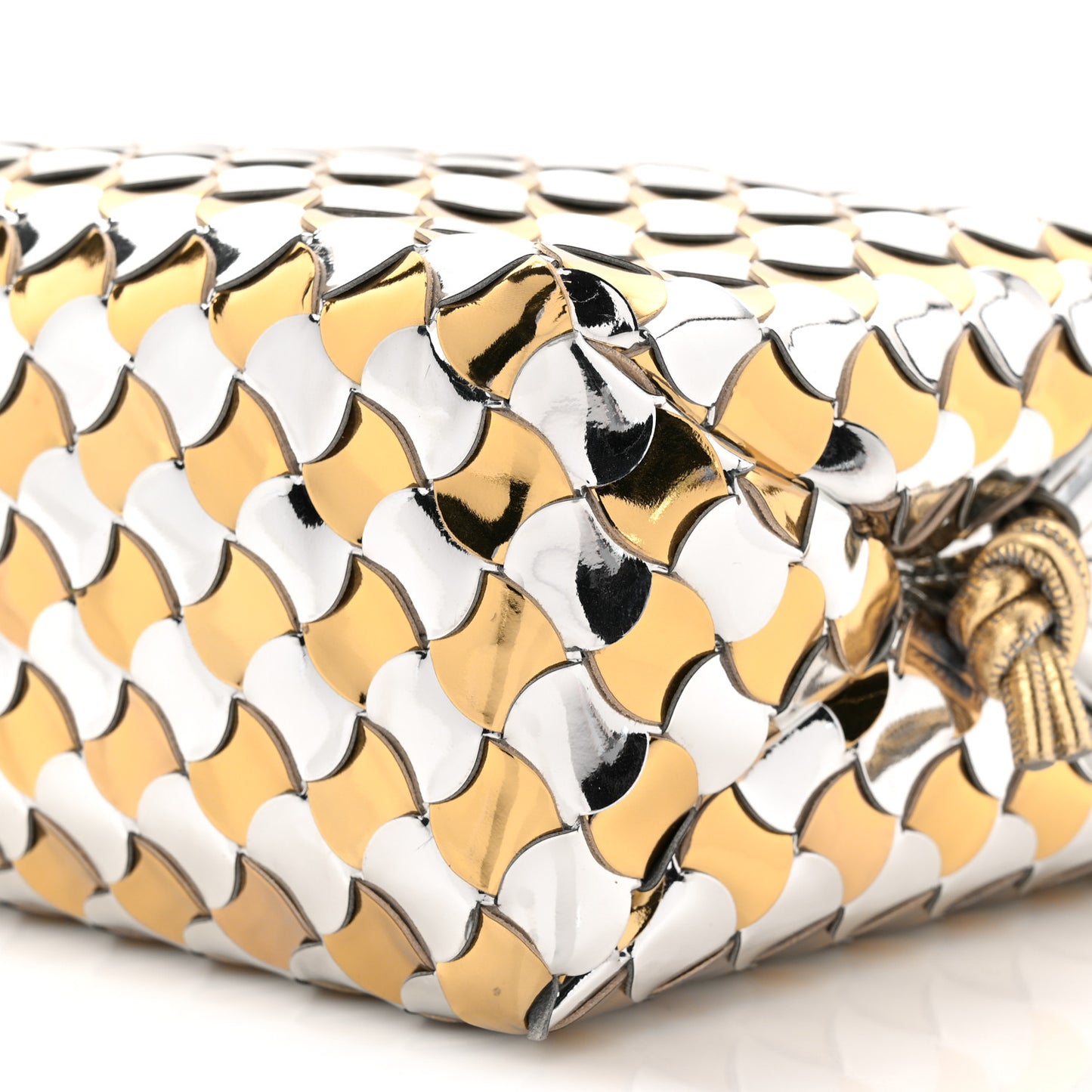 Metallic Lambskin Intrecciato Knot Small Loop Camera Bag Silver Gold