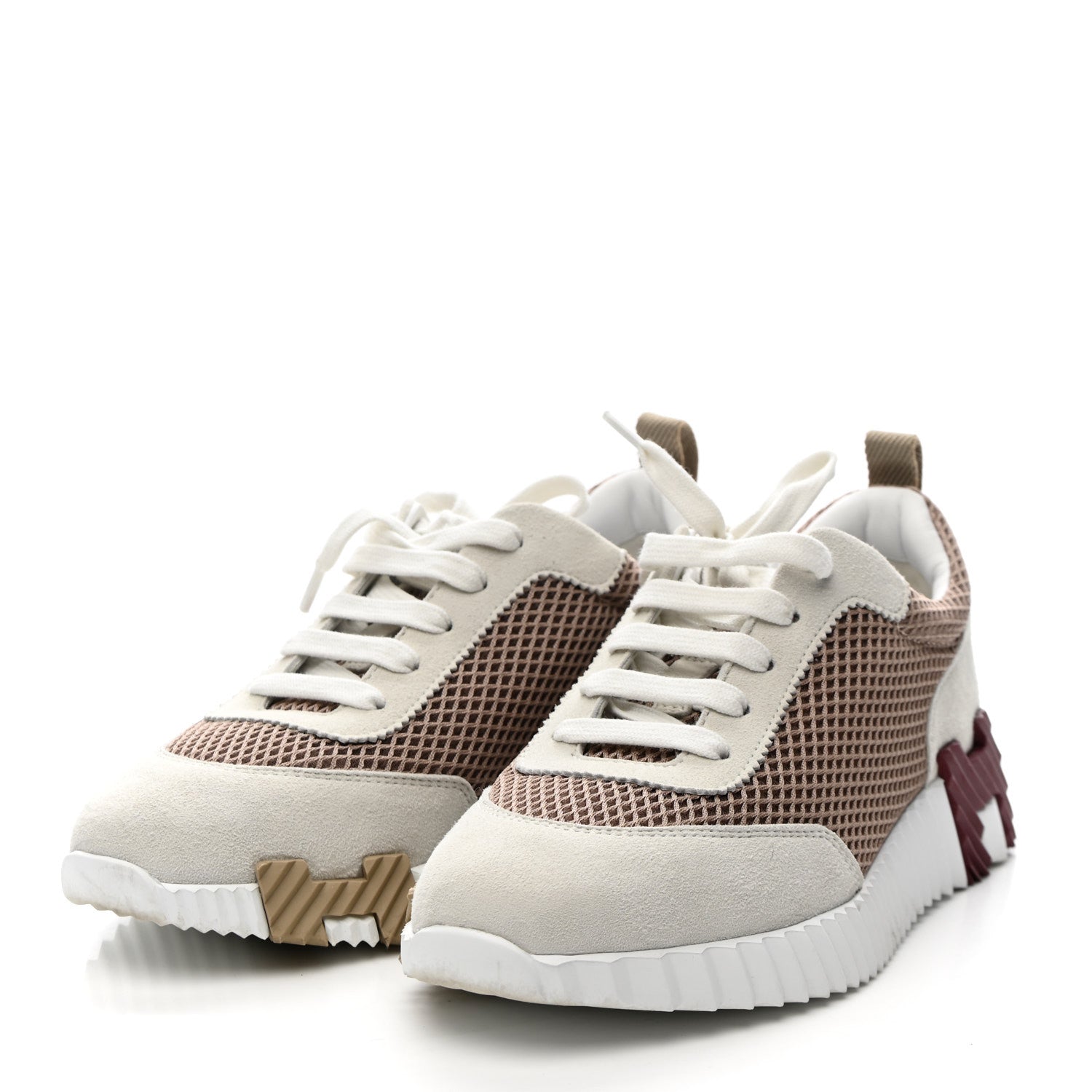 Hermes Air Mesh Suede Goatskin Bouncing Sneakers 37.5 Beige Argile White 4 of 10