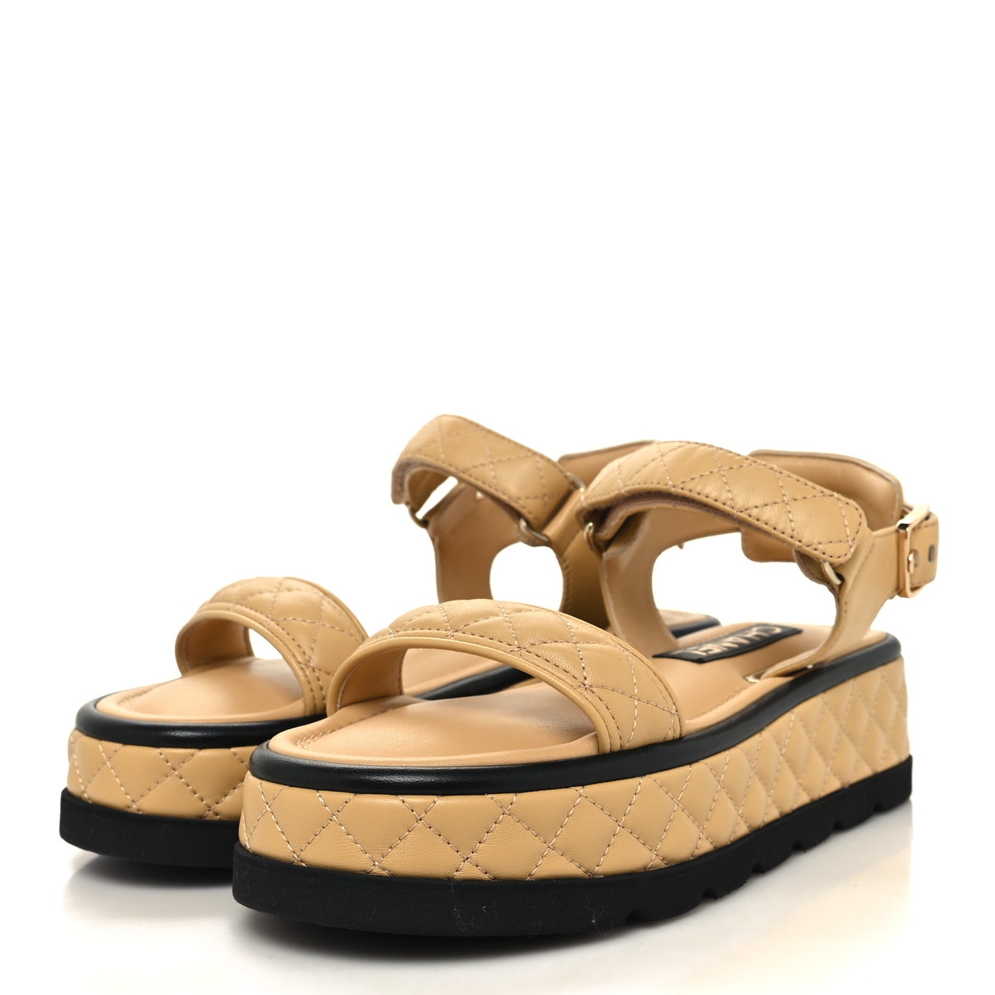 Lambskin Quilted Platform Sandals 37 Beige Black