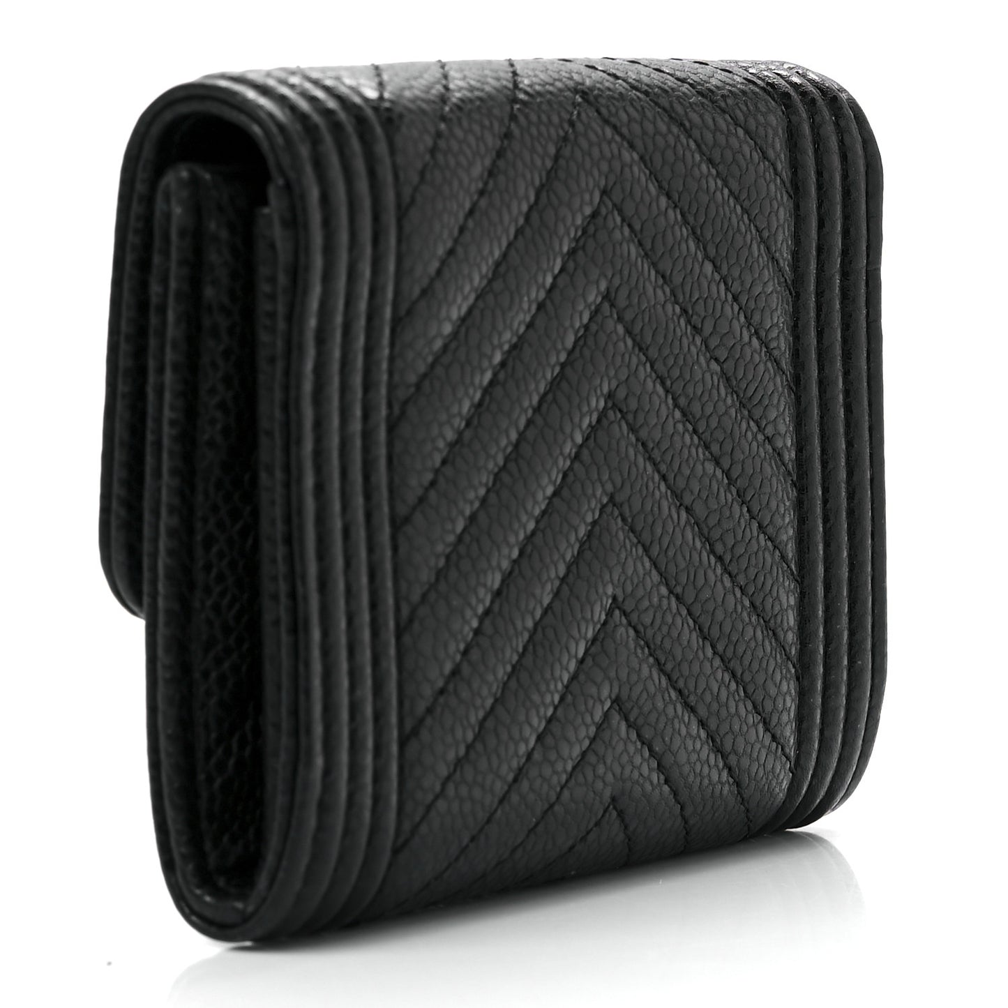 Caviar Chevron Quilted Boy Card Holder Wallet Black