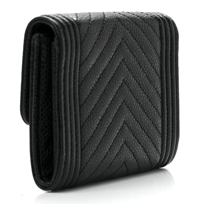 Chanel Caviar Chevron Quilted Boy Card Holder Wallet Black 2 of 11