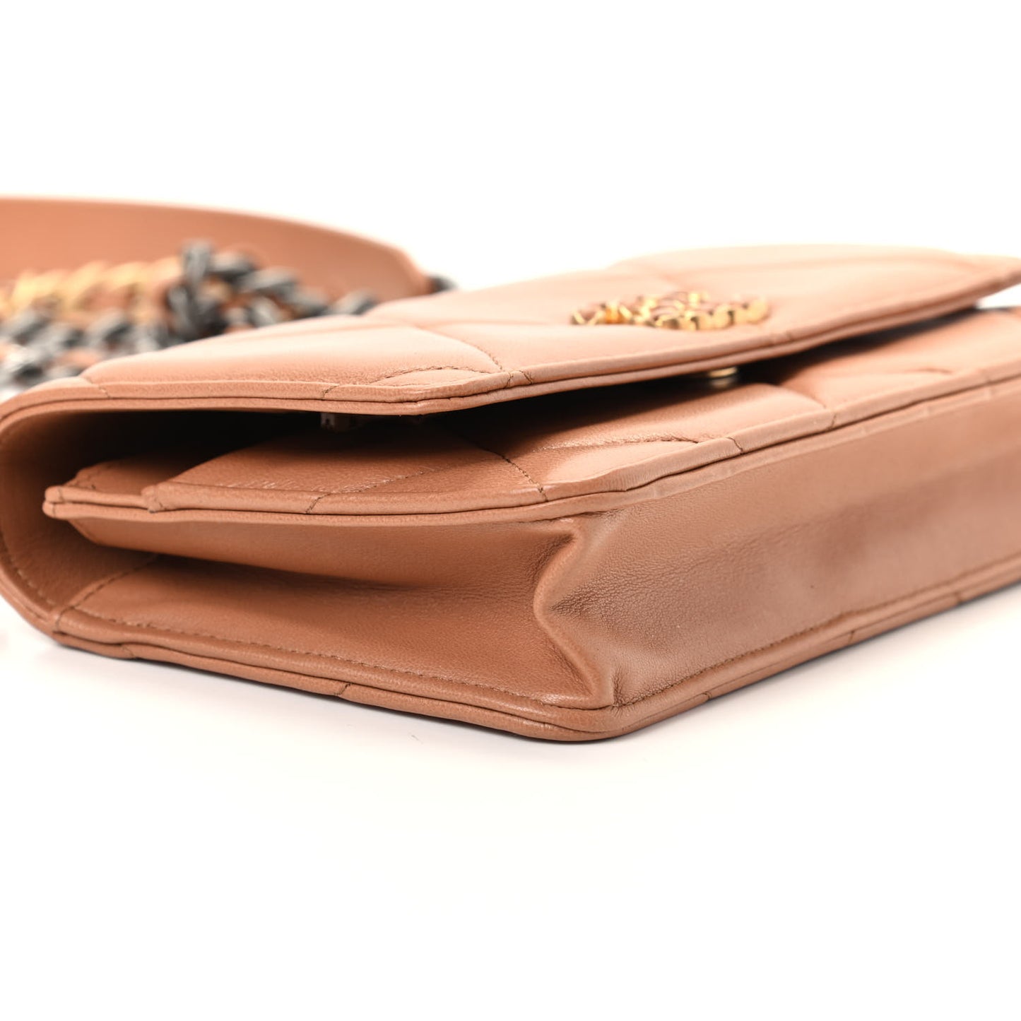 Lambskin Quilted Chanel 19 Wallet On Chain WOC Brown