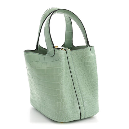 Hermes Matte Alligator Picotin Lock 18 Vert D Eau Vert D'Eau 3 of 10