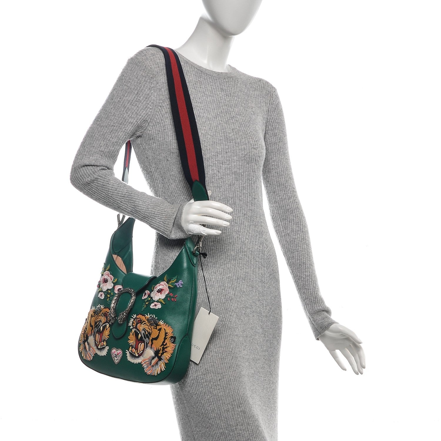 Gucci Calfskin Web Embroidered Small Dionysus Hobo Emerald Green 2 of 6