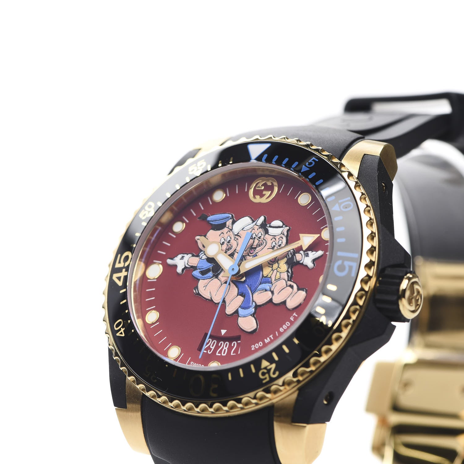 Gucci X DISNEY Stainless Steel Rubber 40mm Three Little Pigs Dive Quartz Watch 6 of 7