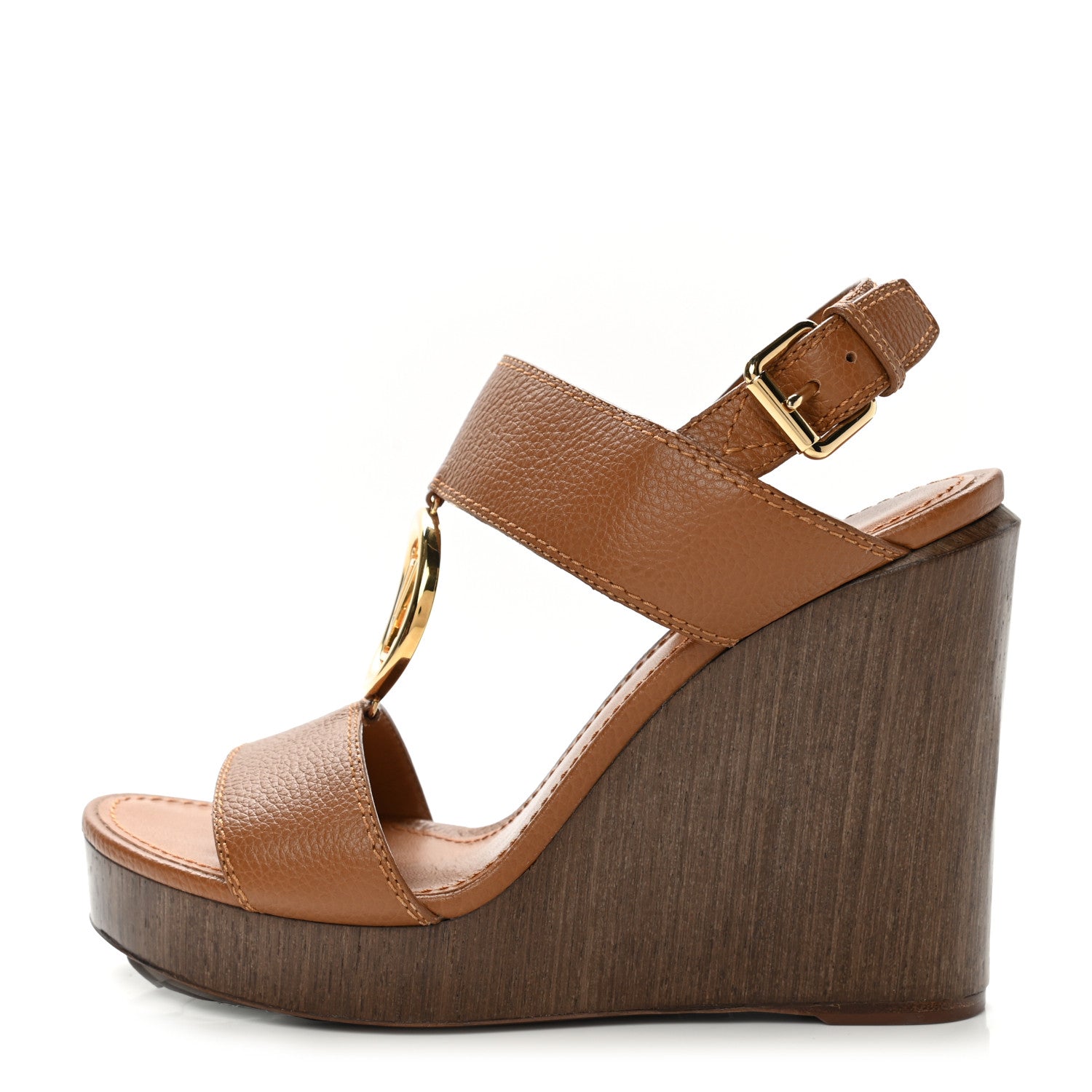 Louis Vuitton Calfskin Vedette Wedge Sandals 37 in Brown 1 of 8