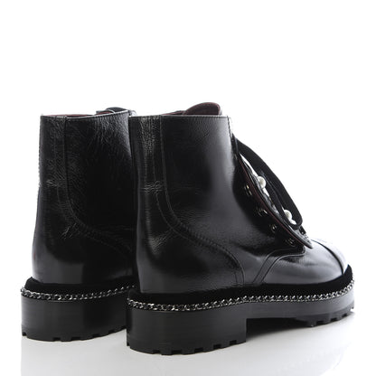 Chanel Crackled Calfskin Velvet Pearl Combat Short Boots 37 Black 4 of 7