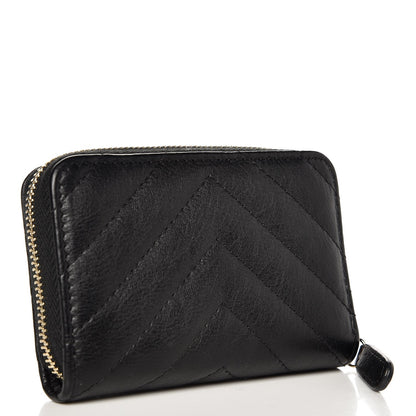 Chanel Calfskin Chevron Quilted Zip Around Coin Purse Black 3 of 8
