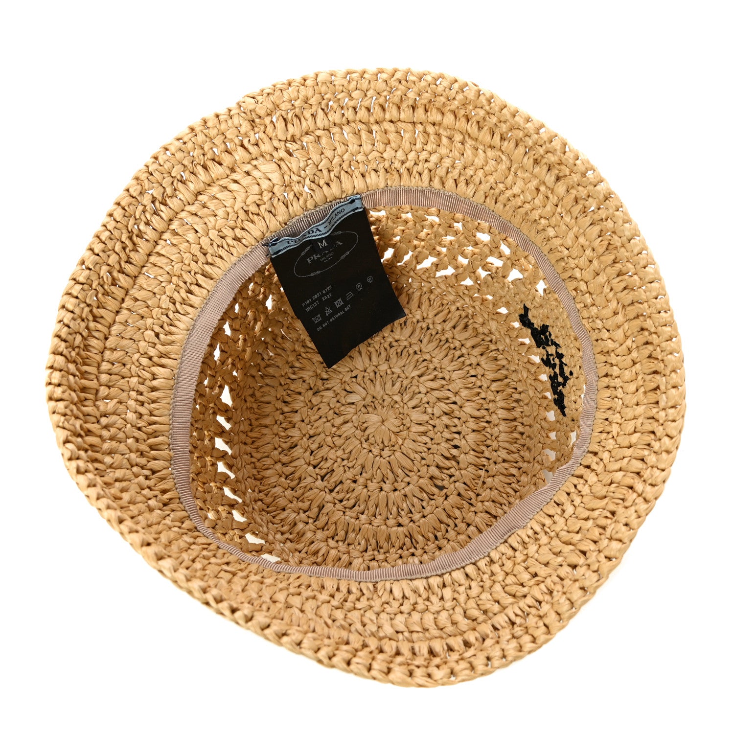 Prada Yarn Raffia Effect Crochet Logo Embroidered Womens Bucket Hat M Naturale 4 of 5