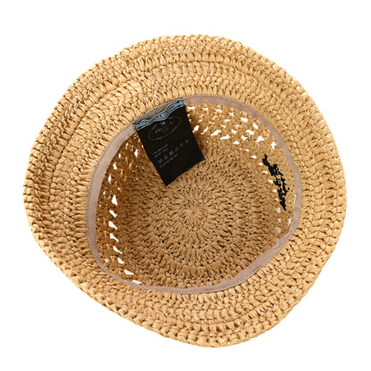 Prada Yarn Raffia Effect Crochet Logo Embroidered Womens Bucket Hat M Naturale 4 of 5