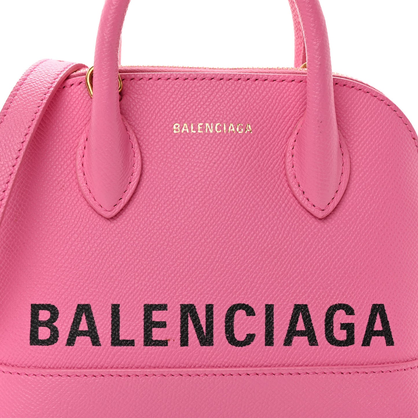 Signature Grained Calfskin Logo XXS Ville Top Handle Bag Rose Bubblegum Black