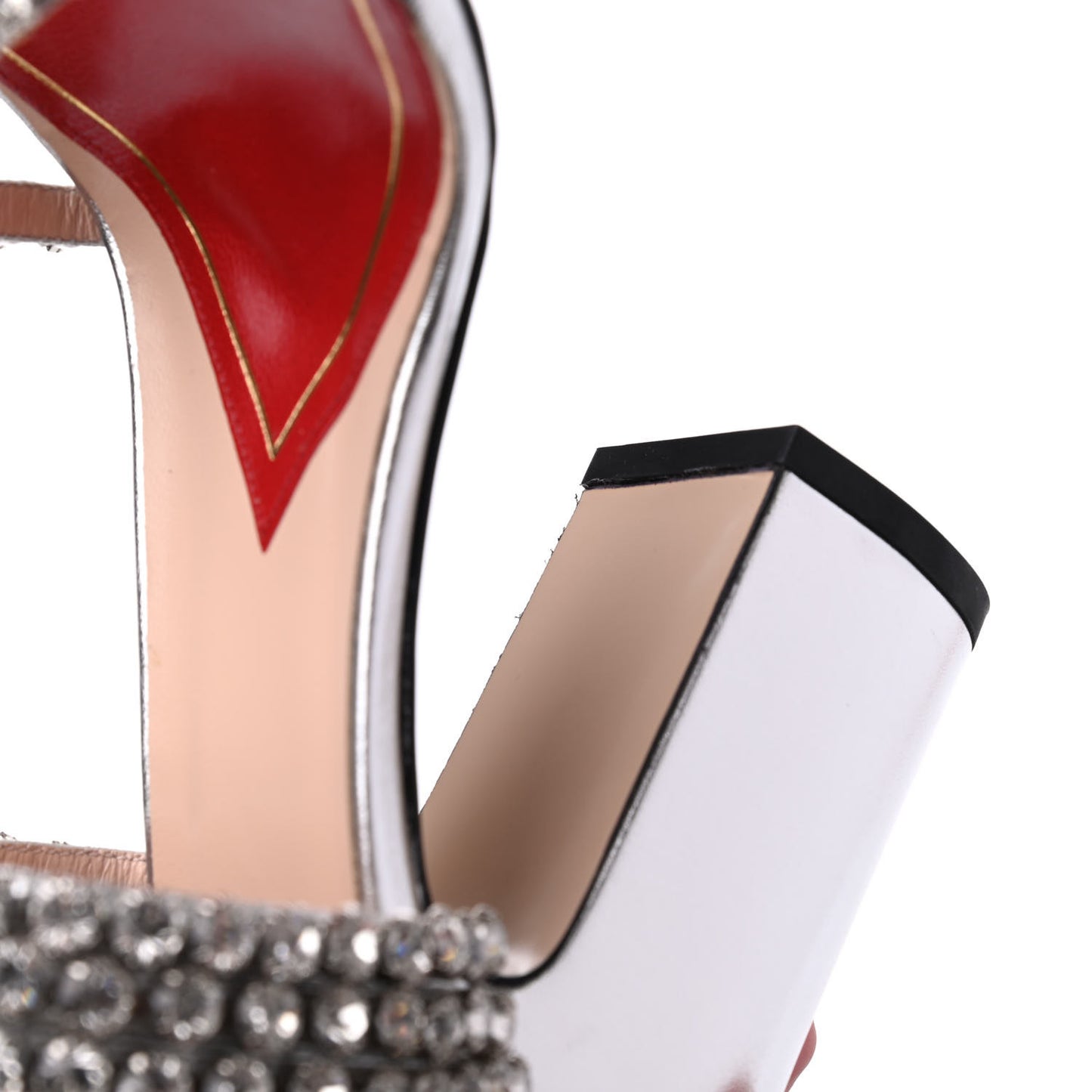Nappa Silk Crystal Bertie High Heel Sandals 39.5 Argento
