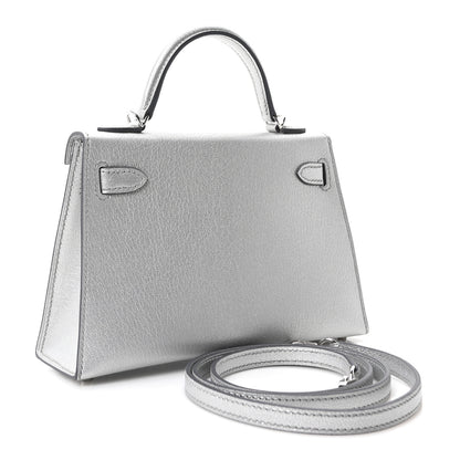 Hermes Metallic Chevre Chamkilight Mini Kelly Sellier 20 Argent 2 of 9