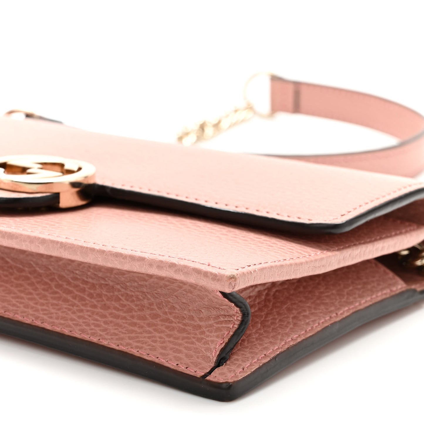 Dollar Calfskin Interlocking G Chain Wallet Soft Pink