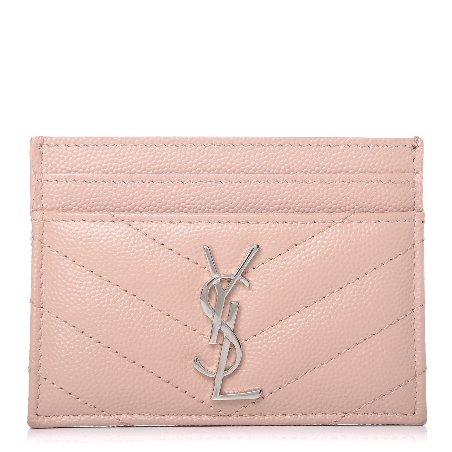 Grain De Poudre Matelasse Chevron Monogram Credit Card Case Pale Blush
