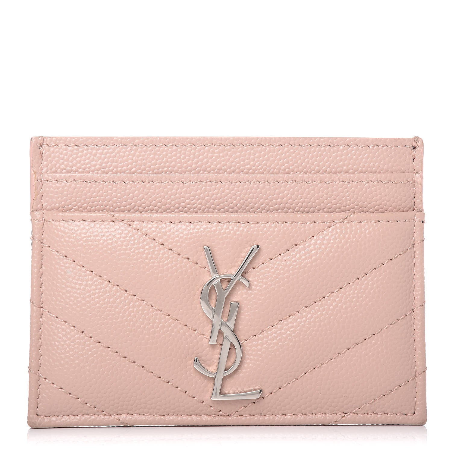 Saint Laurent Grain De Poudre Matelasse Chevron Monogram Credit Card Case Pale Blush 1 of 7