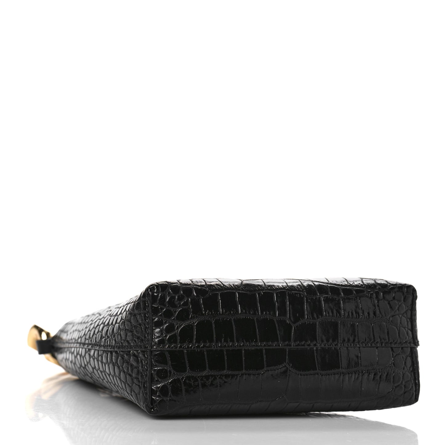 Calfskin Crocodile Embossed Mini Maxi Chain Bucket Bag Black