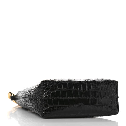 Tom Ford Calfskin Crocodile Embossed Mini Maxi Chain Bucket Bag Black 4 of 8