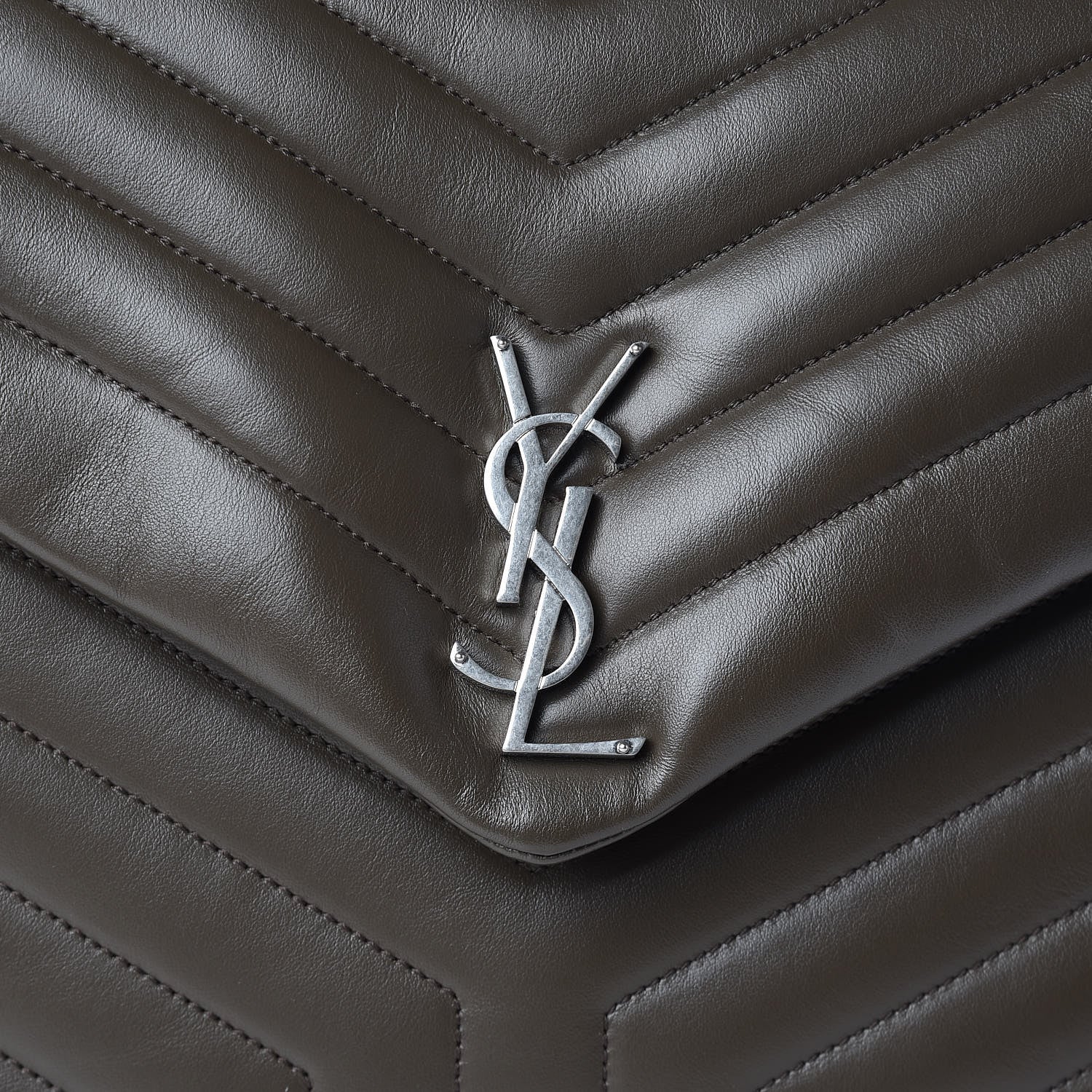 Saint Laurent Calfskin Y Quilted Monogram Large Loulou Chain Satchel Kaki Fonce 9 of 11