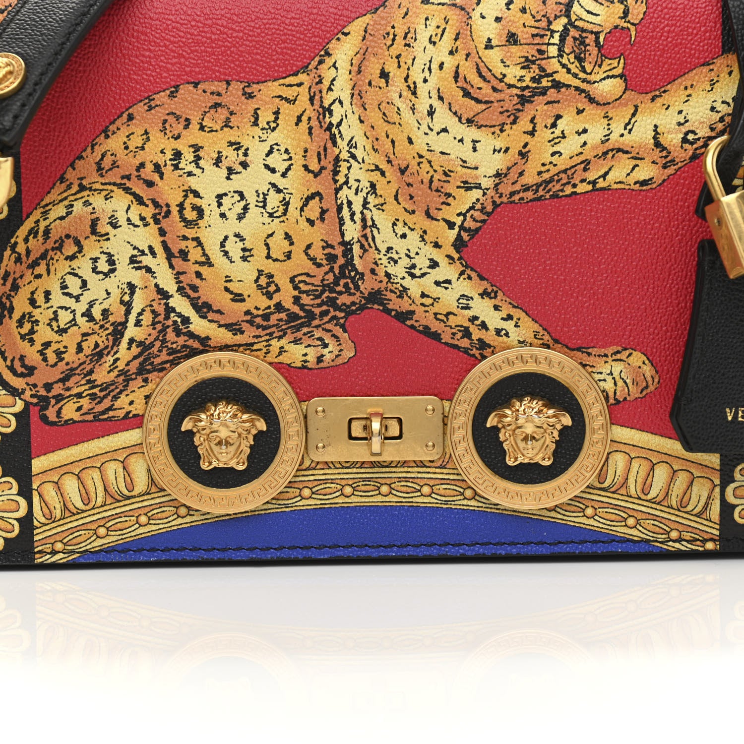 Versace Calfskin Leopard Baroque Print Medium Icon Chain Bag Black Multicolor 8 of 12