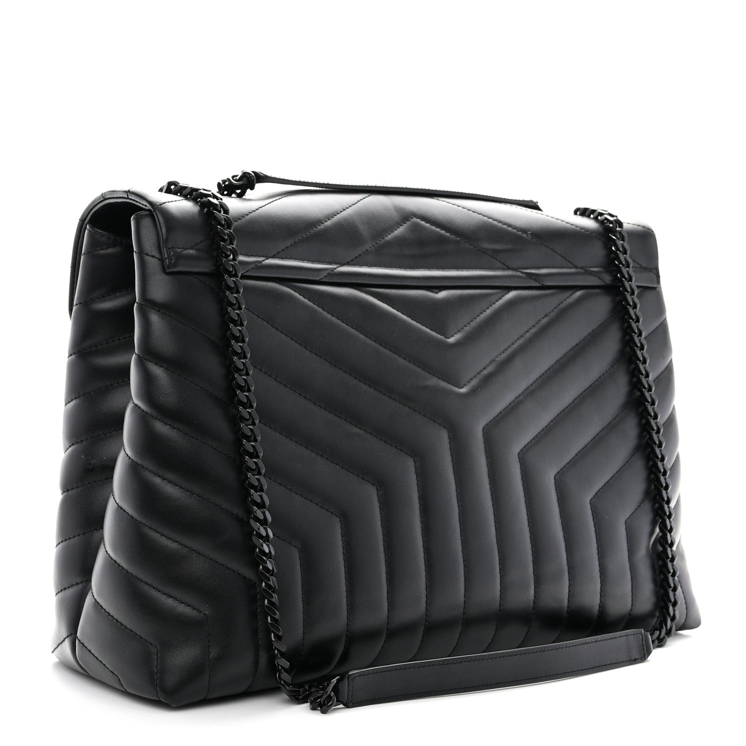 Saint Laurent Calfskin Y Quilted Monogram Monochrome Large Loulou Chain Satchel Black 3 of 12