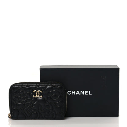 Chanel Lambskin Camellia Embossed Zip Coin Purse Black 8 of 9